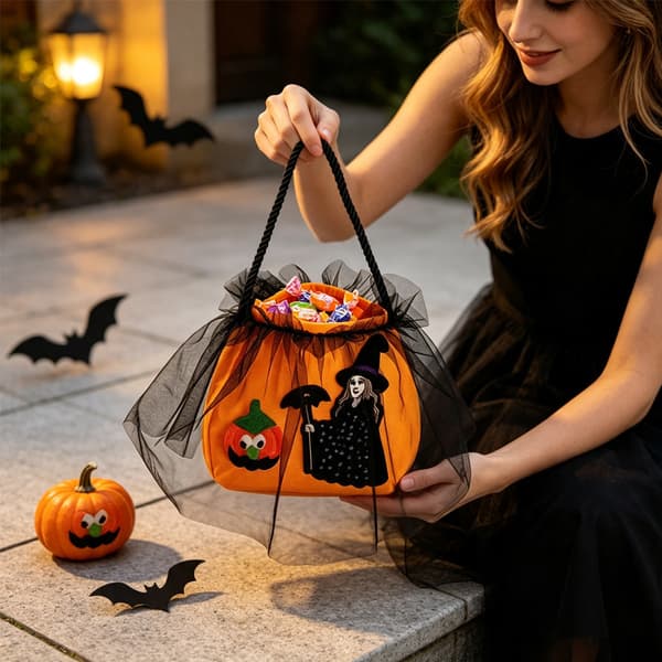Halloween-godispåsar med applikationer av häxa och pumpa 3pcs