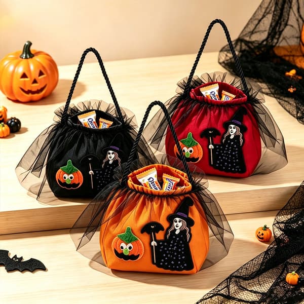 Halloween-godispåsar med applikationer av häxa och pumpa 3pcs