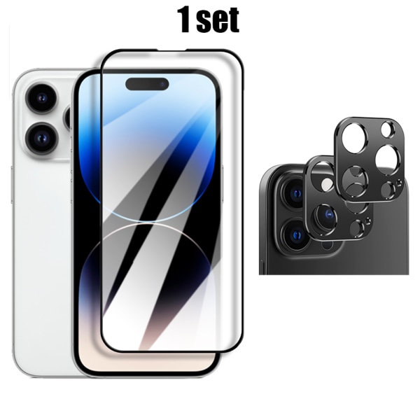 3-PACK iPhone 14 Pro Max - 2.5D näytönsuoja + kameran linssisuoja Transparent