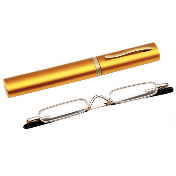 Læsebriller med styrke +1.0 - +4.0 Bærbar metalæske UNISEX Guld +3