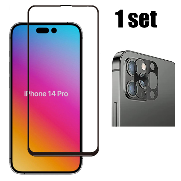 3-PAKK iPhone 14 Pro - 2,5D skjermbeskytter + kameralinsebeskytter 0,3 mm Transparent