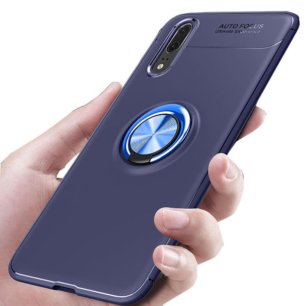 Huawei P20 - AUTO FOCUS - Skal med Ringhållare Svart/Blå