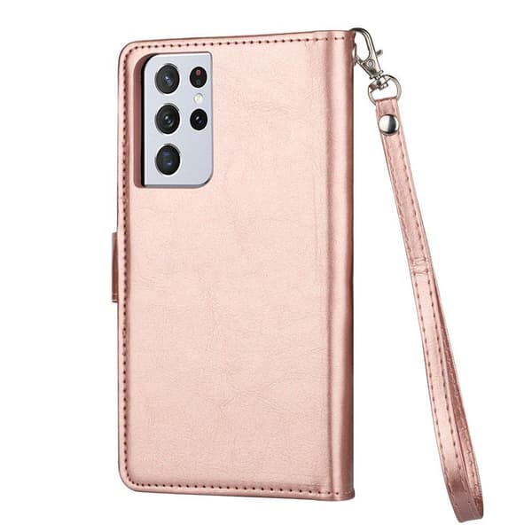Galaxy S21 Ultra - Stilrent och Elegant 9-Kort Plånboksfodral Rosaröd