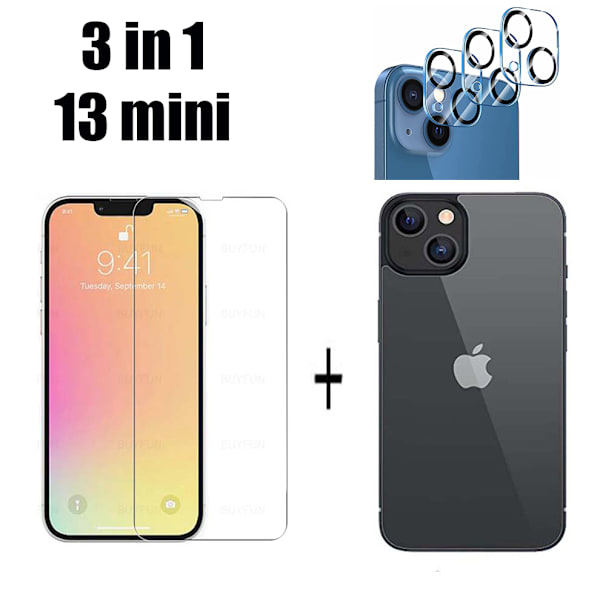 3-in-1 iPhone 13 Mini Fram- & Baksida + Kameralinsskydd Transparent