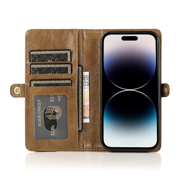 iPhone 15 Pro - Elegant Plånboksfodral i Lyxigt Läder med Korthållare Grön