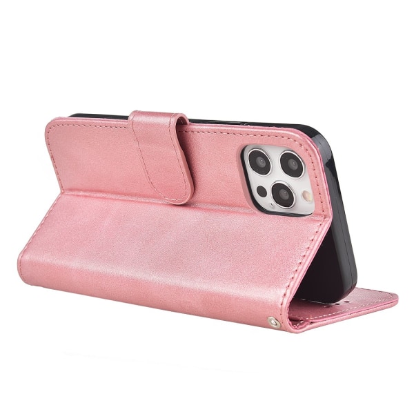 iPhone 15 Pro - Elegant etui i PU-skinn med 4 kortspor Pink gold