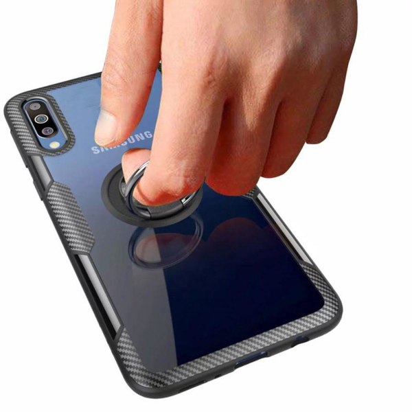 Samsung Galaxy A50 - Tyylikäs kansi sormustelineellä (LEMAN) Black Svart/Svart