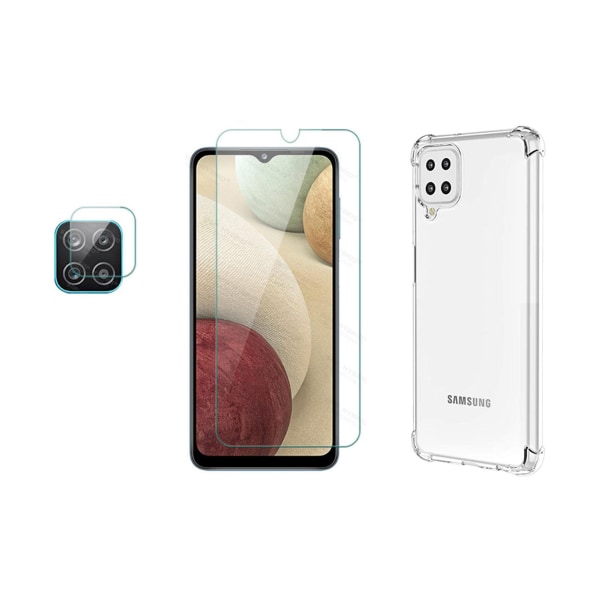 Samsung Galaxy A12 1 Set Skal + Skärmskydd + Kameralinsskydd Transparent