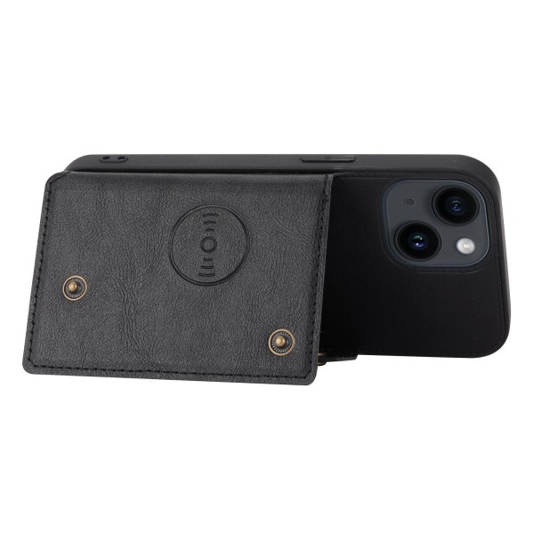 iPhone 15 - Lyxigt Retro Läder Plånboksfodral 4-Kortfack Red