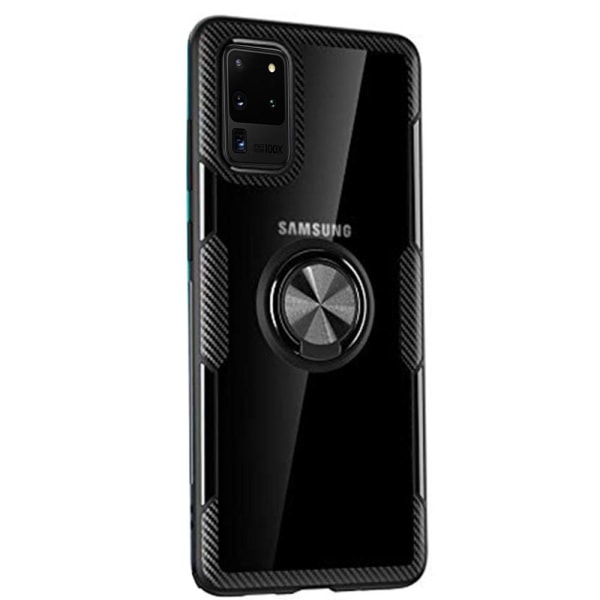 Sileä kansi sormustelineellä - Samsung Galaxy S20 Ultra Silver Svart/Silver