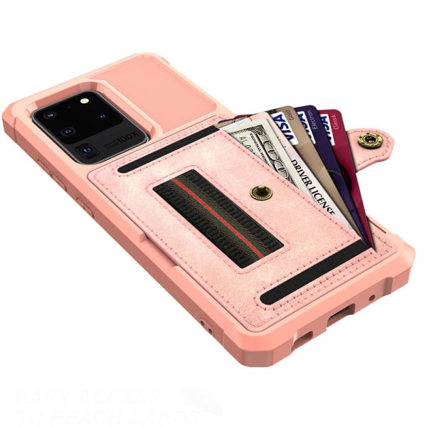 Samsung Galaxy S20 Ultra - Praktisk cover med kortrum PinkGold Roséguld