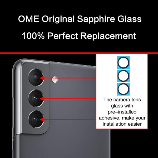 3-PAKKET Samsung Galaxy S21 kameralinse reservedel Transparent