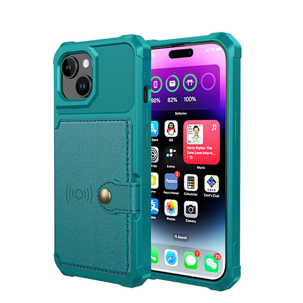 Elegant plånboksfodral i lyxigt PU-läder för iPhone 15 Plus Green