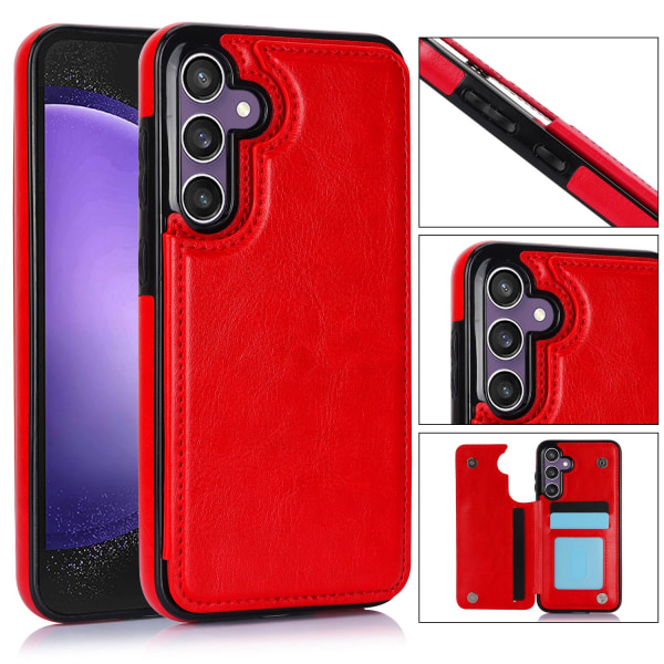 Ny Samsung Galaxy S23 FE - Stilfuldt cover med pung/kortrum Röd