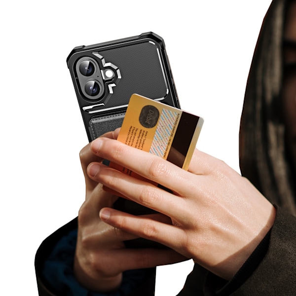 iPhone 16  Leman slimfodral med kortfack & skydd