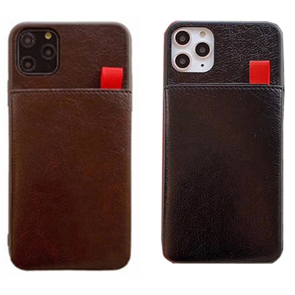 iPhone 11 Pro Max - Praktiskt Retro Leman Skal med Kortfack Brown Brun