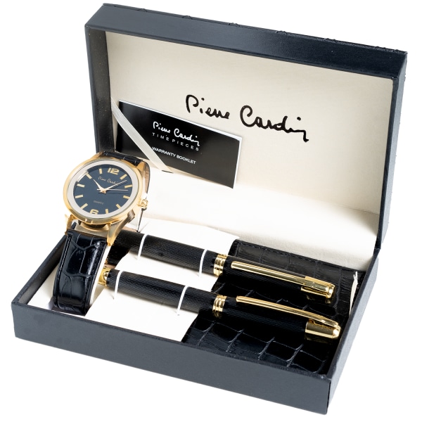 Pierre Cardin gavesett: Klokke og lommebok og penn Guld