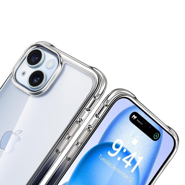 iPhone 15 PLUS - Støtdempende beskyttende silikondeksel Gjennomsiktig Transparent