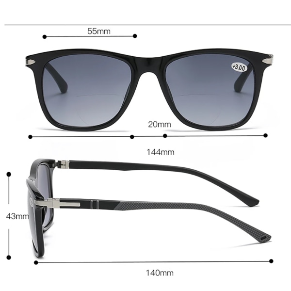 Bifokala Solglasögon UV-Skydd för Män & Kvinnor - Fyrkantig Desi +3.5