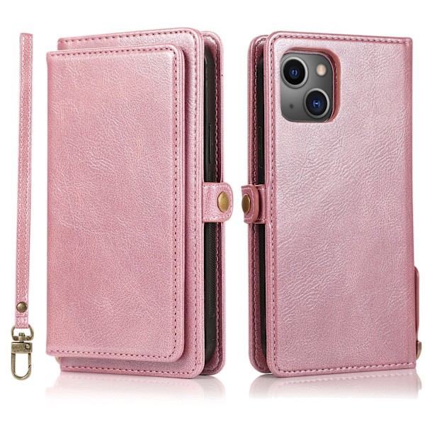 iPhone 15 Plus - Luksuriøst Pungetui i Læder med Kortholder Roséguld