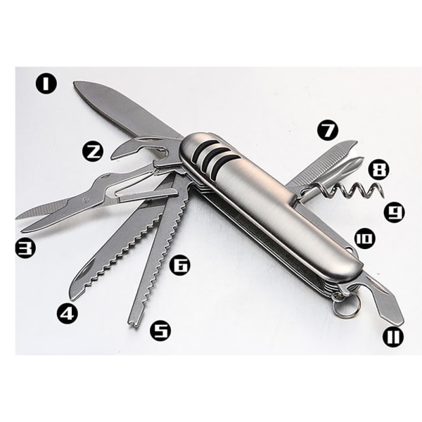 11 i 1 Multifunktionell Fickkniv Verktyg Silver