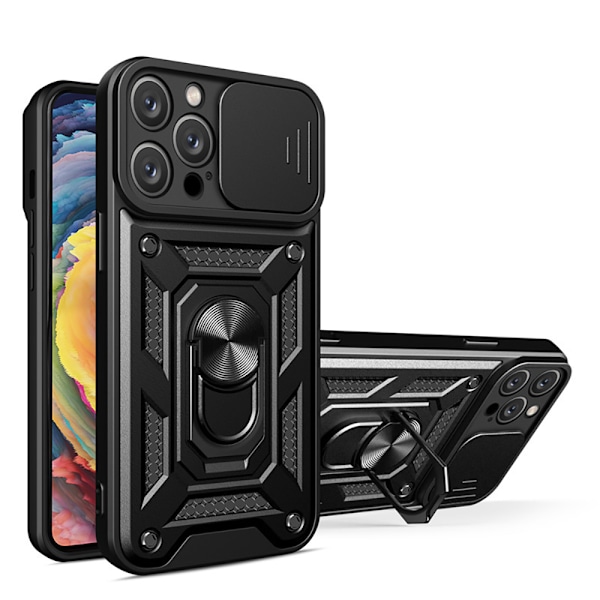 iPhone 13 Pro Max - Armor Skal med Ringhållare för Komplett Skydd och Komfort Svart