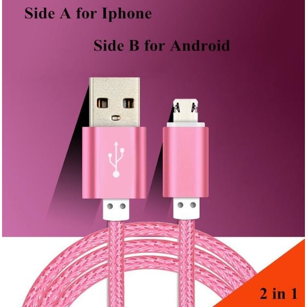 USB-lade-/dataoverføringskabel (Android/Apple) DOBBELPLUG Silver/Grå