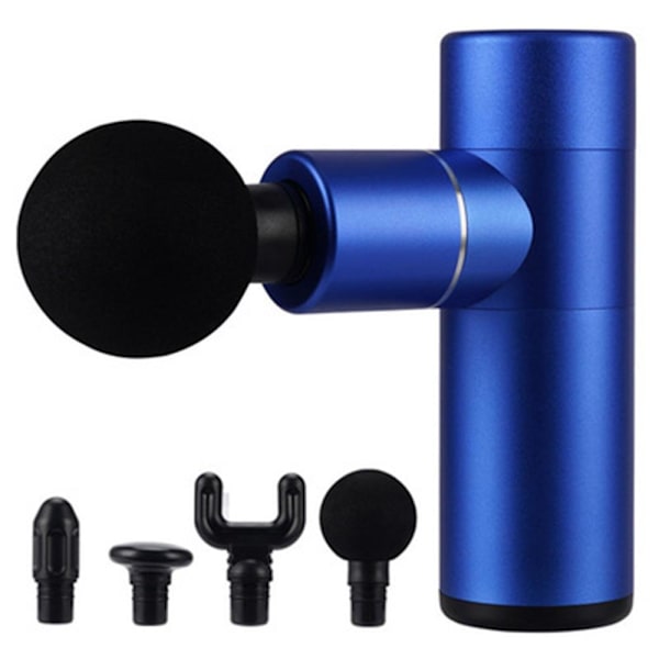 Mini Massage Pistol / Massage Gun (4 Huvuden) Blå