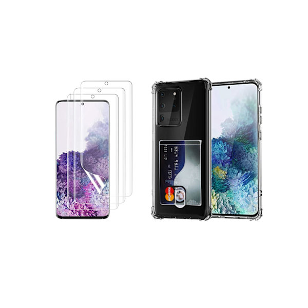 Samsung Galaxy S20 Ultra - Skal med Kortfack & Mjukt Skärmskydd Transparent