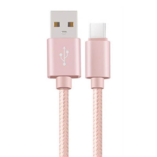 USB-C/Type-C Snabbladdningskabel 200cm (Slitstark/Metallhuvuden) Roséguld