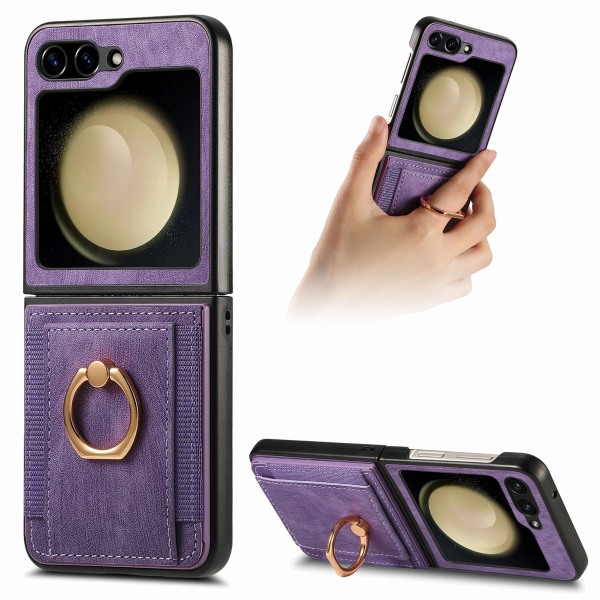 Samsung Galaxy Z Flip 5 - Sormusteline Iskunkestävä korttikotelon kansi Purple