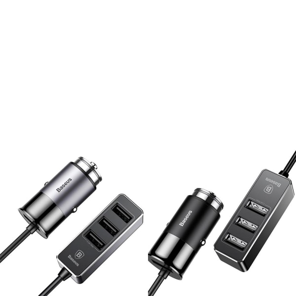 Kraftfull 3-USB Port Billaddare BASEUS Grå