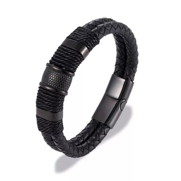 Virkat Konstläder Hög Kvalitets Armband Svart 21CM