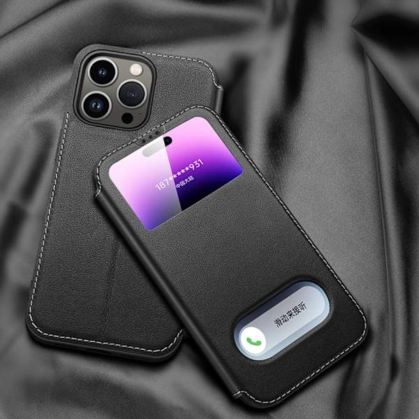 iPhone 14 Pro Läderfodral  Elegant och hållbart skydd Blå