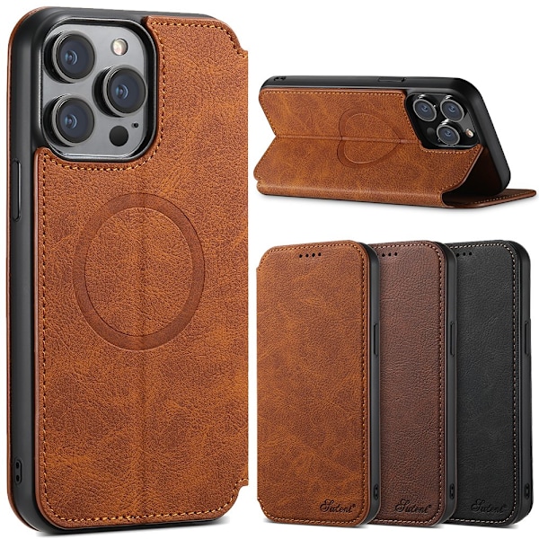 iPhone 14 Pro Plånboksfodral - Lyxig Design & Smart Funktionalitet Ljusbrun