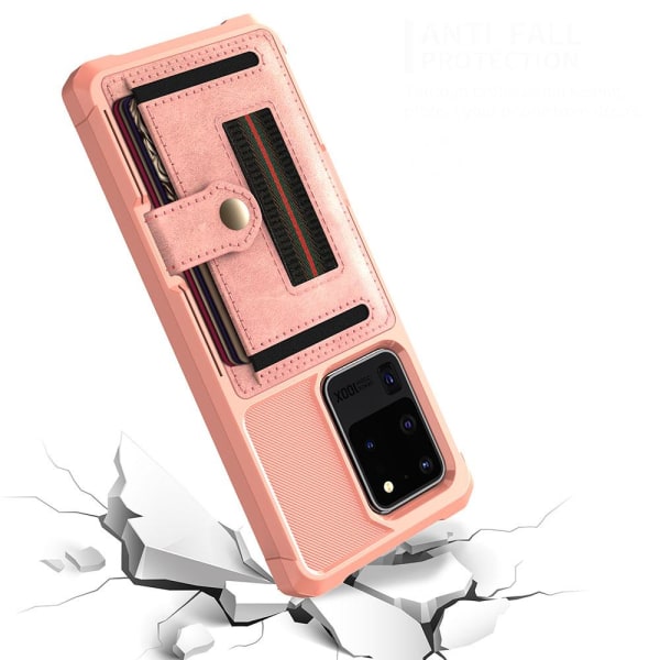 Samsung Galaxy S20 Ultra - Praktisk cover med kortrum PinkGold Roséguld