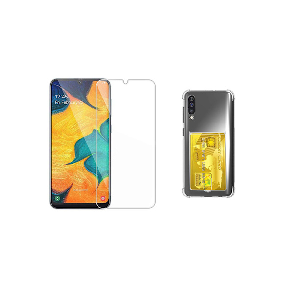 Samsung Galaxy A70 - Skal med Kortfack & Skärmskydd Transparent