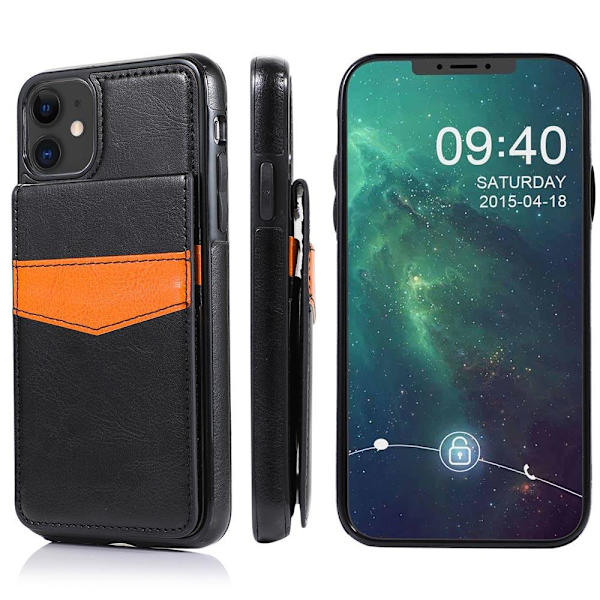 iPhone 12 - Praktiskt Skal med Korthållare LEMAN Brun