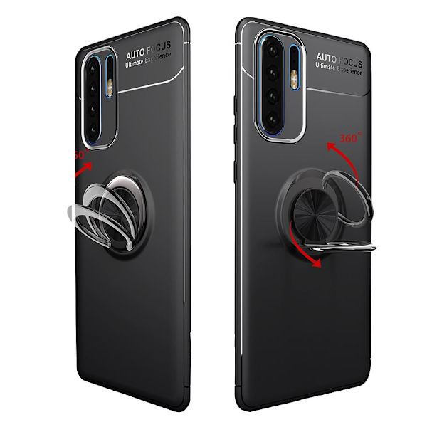 Huawei P30 Pro - Skyddande Stilrent Skal med Ringhållare Svart/Svart