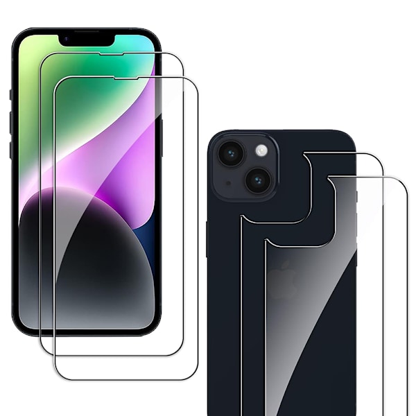 2-Pack iPhone 14 Fram- & Baksida Skärmskydd 0,3mm Transparent