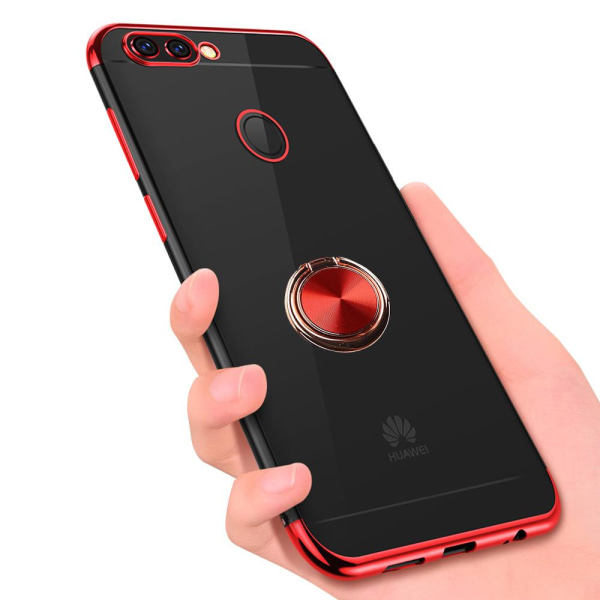 Huawei P Smart 2018 - Käytännöllinen silikonikuori sormustelineellä Roséguld