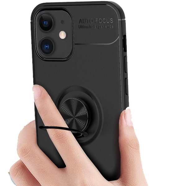 iPhone 12 - AUTO FOCUS Skal med Ringhållare Mörkröd