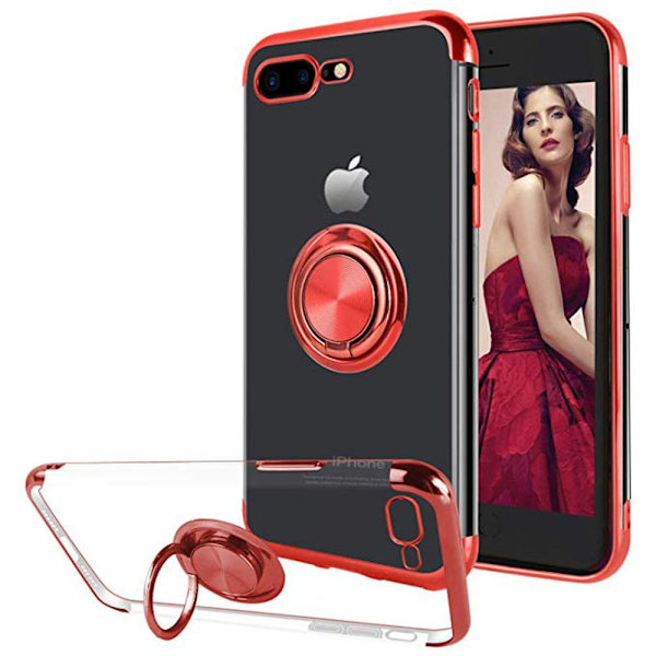 iPhone 8 Plus - Robust Skyddsskal i Silikon Ringh�llare Roséguld