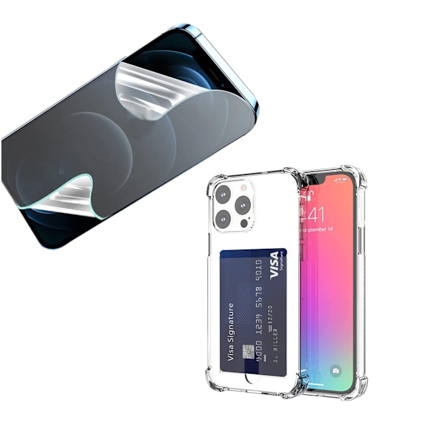 iPhone 14 Pro Max - Skal med Kortfack & Hydrogel Skärmskydd Genomskinlig