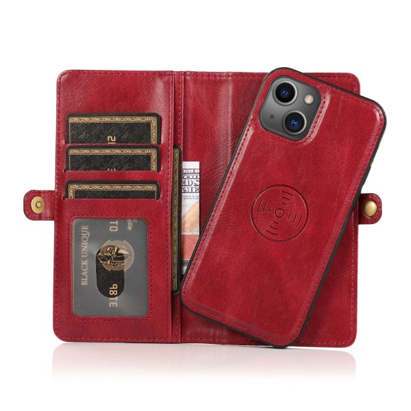 iPhone 15 - Luksus lommebokveske i skinn med silikonskall og ku Red
