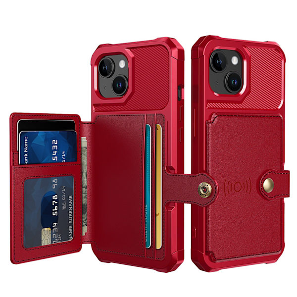 Elegant plånboksfodral i lyxigt PU-läder för iPhone 15 Röd