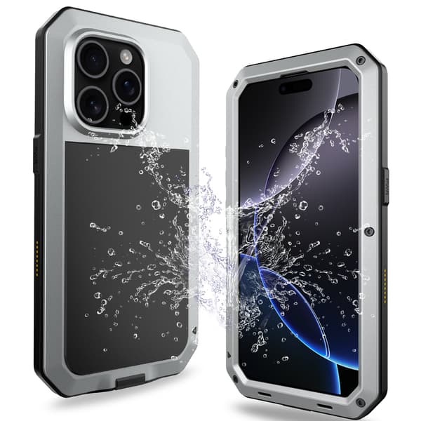 iPhone 16 Pro Max - Stötsäkert HEAVY DUTY Aluminiumskal Silver