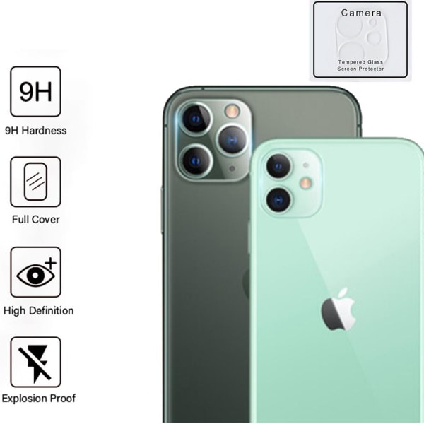 iPhone 11 2-PACK bagkamera linse skærmbeskytter 9H 2.5D FullCover Transparent/Genomskinlig