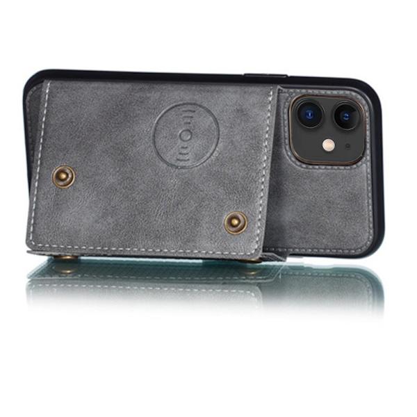 iPhone 12 Mini - Retro Skal med Korthållare Grå
