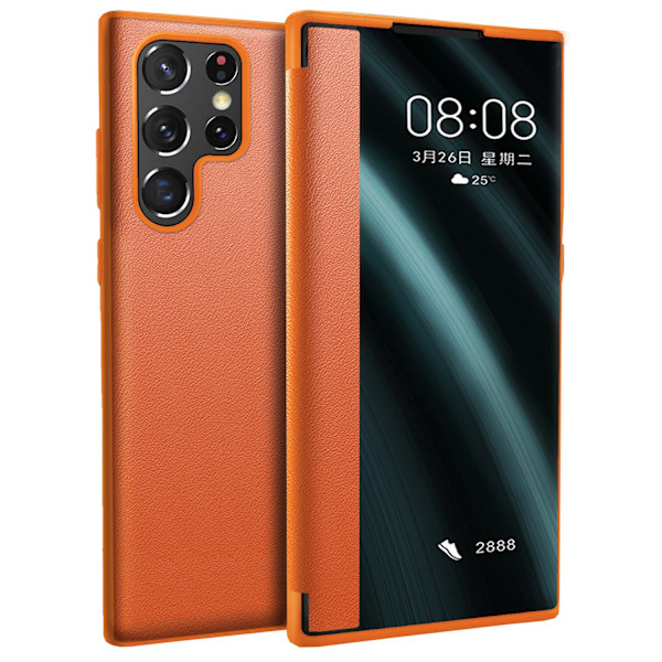 Samsung Galaxy S23 Ultra - Slimmat Fodral med Smart Fönster Orange